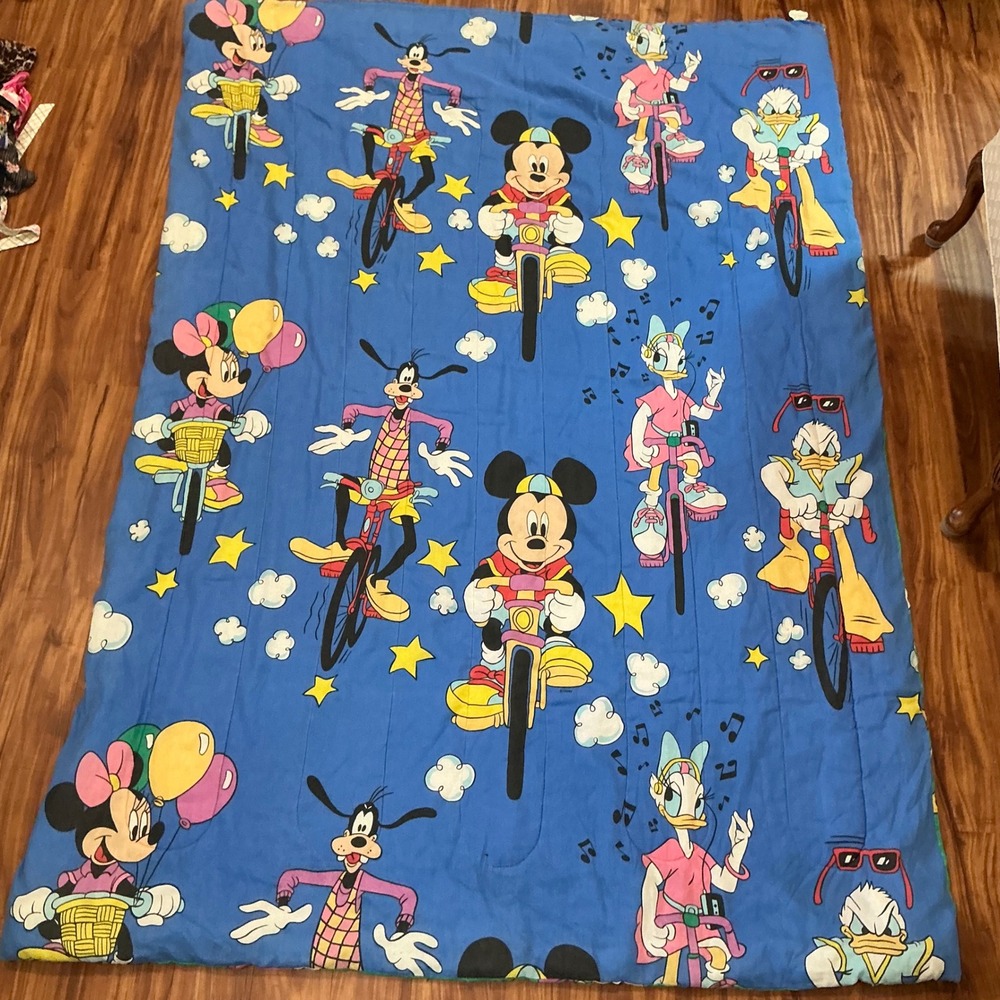 Disney Comforter Tour de Mick Twin Blue Green Reversible Vintage 80s 90s Cycling